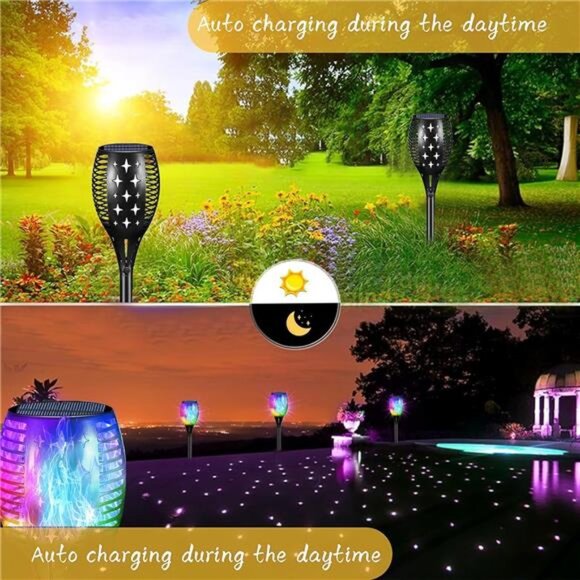 Multi Color Halloween RGB Christmas Outdoor Solar Torch Lights, Flickering Flame - Picture 5 of 7